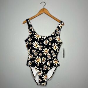 No Boundaries Daisy Sketch Print One Piece Swim Suit W